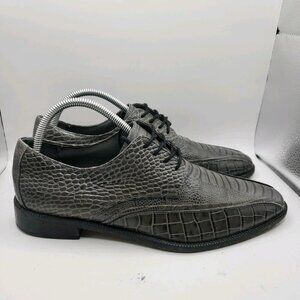 Stacy Adams Mens Gray Leather Crocodile Print Oxford Shoe 8.5 M Pietro 24675